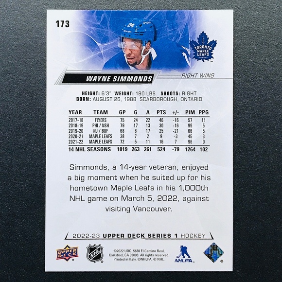 Wayne Simmonds - 2022-23 Upper Deck #173 - Picture 2 of 2